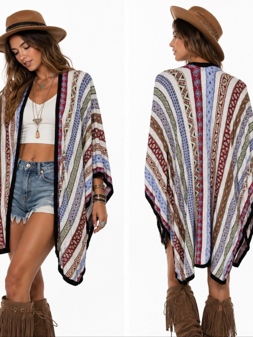 Aldomartins Oversized Open Kimono Cardigan Poncho S Bamboo Boho Hippie‎ Festival